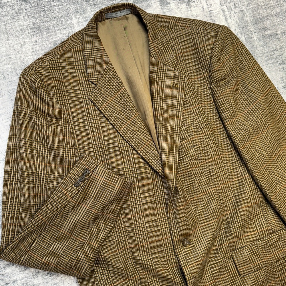 VTG Talbots Blazer Jacket Mens 42L Brown Glen Check Wool Sport Coat Academia Ivy